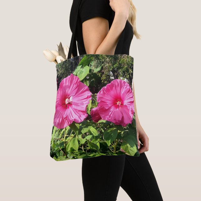 Bolsa Tote Pink Hibiscus Flower Drawstring Backpack (Close Up)