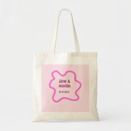 Bolsa Tote Pink pastel retro wedding border frame name date