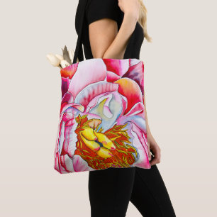 Bolsa Tote Pink Peony Watercolor belas artes