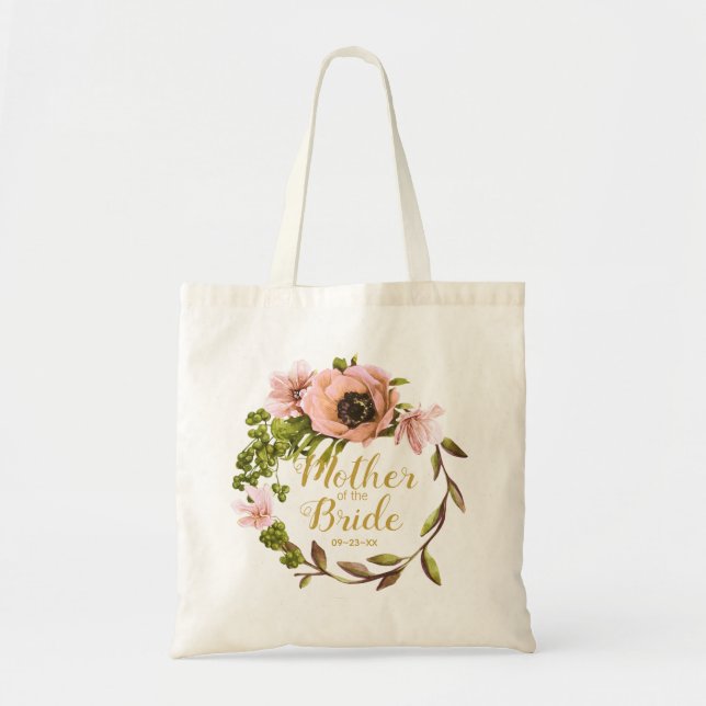Bolsa Tote Pink Peony Wreath Mãe da Noiva ID456 (Frente)