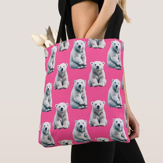 Bolsa Tote Pink Polar Bear Pattern Design  (Criador carregado)