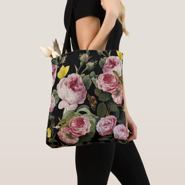 Bolsa Tote PINK ROSES E MANTEIRAS AMARELAS Pretas (Close Up)