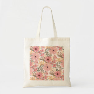 Bolsa Tote Pink Sage Green Floral Leaves Watercolor Pattern