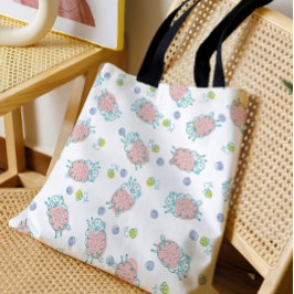 Bolsa Tote Pink Sheep with Flowers & Berries - Cute Pattern
