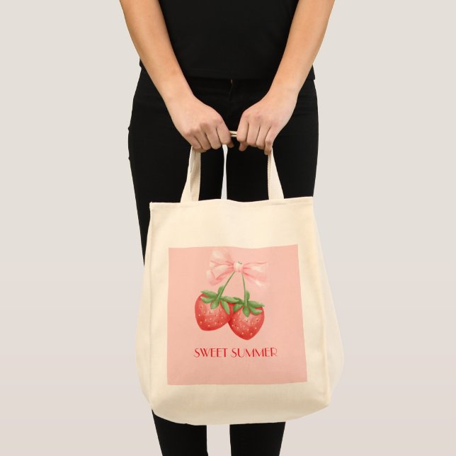 Bolsa Tote Pink strawberry tote bag (Frente (produto))