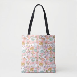 Bolsa Tote Pink Tea & Bookish Cats Cute Girl Pastel