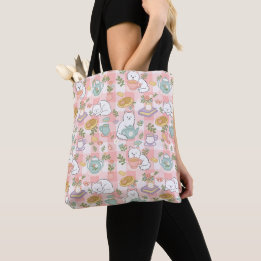 Bolsa Tote Pink Tea & Bookish Cats Cute Girl Pastel