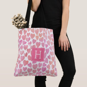 Bolsa Tote Pink Watercolor Heart Pattern