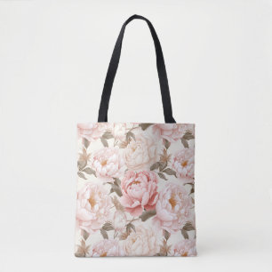 Bolsa Tote Pink & White Peony Blooms All-Over-Impressão