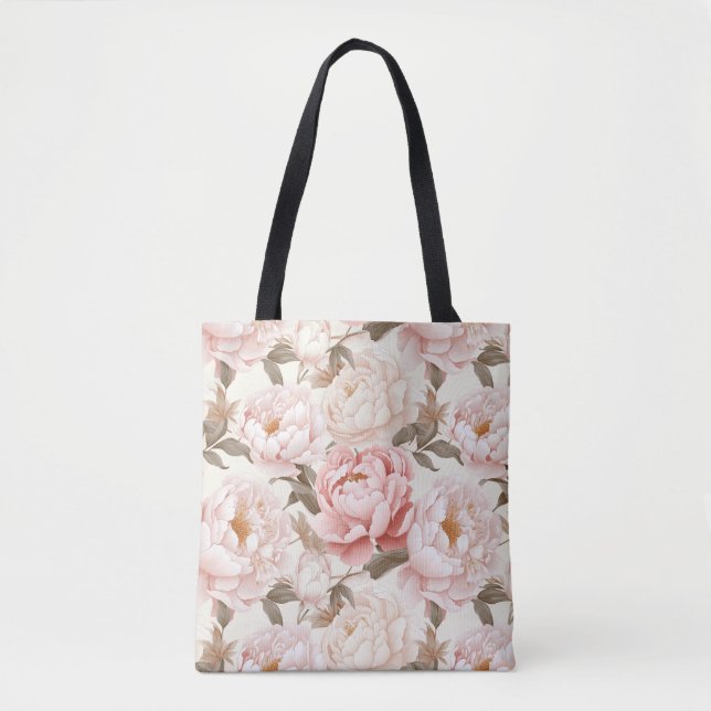 Bolsa Tote Pink & White Peony Blooms All-Over-Impressão (Frente)