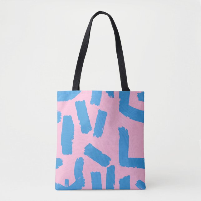 Bolsa Tote Pink with Blue Brushstroke Pattern  (Frente)