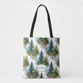 Bolsa Tote Pino de Aquarela Padrão Elegante Inverno