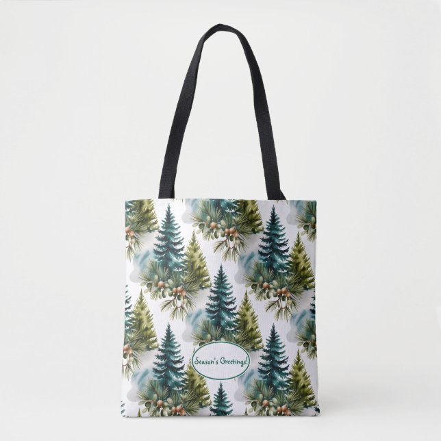Bolsa Tote Pino de Aquarela Padrão Elegante Inverno (Frente)