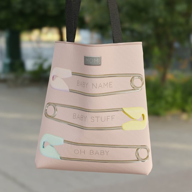 Bolsa Tote Pinos de Fralda de Bebê Rosa Personalizados - Saco (Just add your initials and baby name to this cute pink diaper pin tote bag)