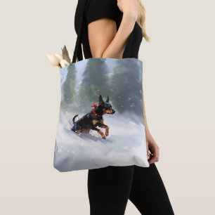 Bolsa Tote Pinscher Dobermann Natal neve inverno