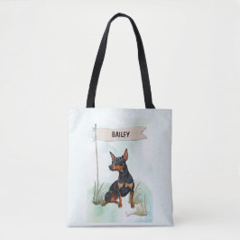 Bolsa Tote Pinscher Miniatura Aquarela Cachorro Personalizado