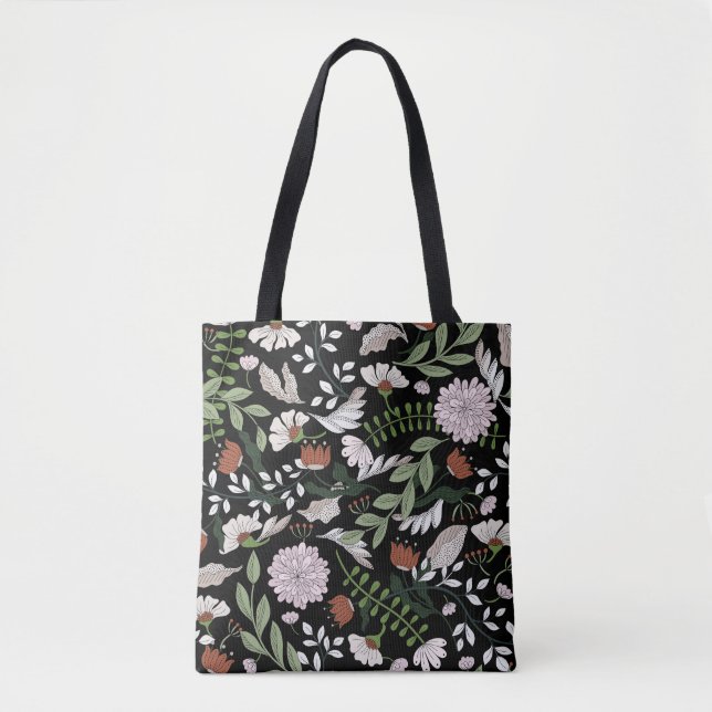 Bolsa Tote Pintadas Mãos Antigas Flores De Engrenagem (Frente)
