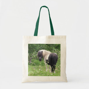 Bolsa Tote Pintado preto-e-branco em Grama e Flores