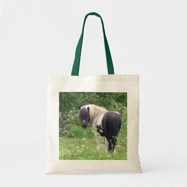 Bolsa Tote Pintado preto-e-branco em Grama e Flores (Frente)
