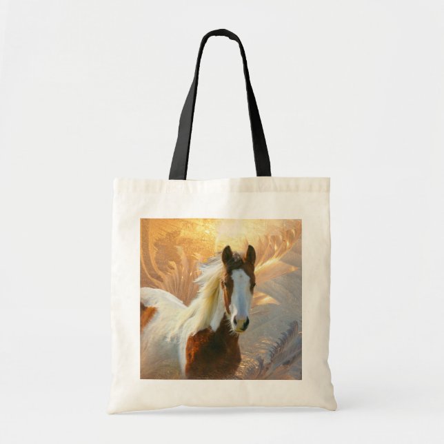 Bolsa Tote Pinte sacolas do ouro do cavalo (Frente)