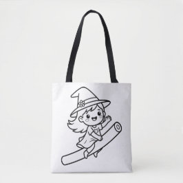 Bolsa Tote Pinte Você Mesmo a Vassoura de Bruxa Kawaii de Ver