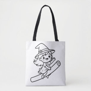 Bolsa Tote Pinte Você Mesmo a Vassoura de Bruxa Kawaii de Ver