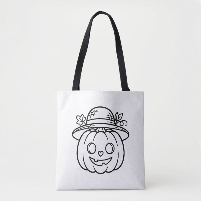 Bolsa Tote Pinte Você Mesmo o Chapéu de Palha da Abóbora de V (Frente)