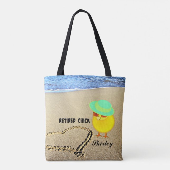 Bolsa Tote Pintinho aposentado na praia, personalizável (Verso)