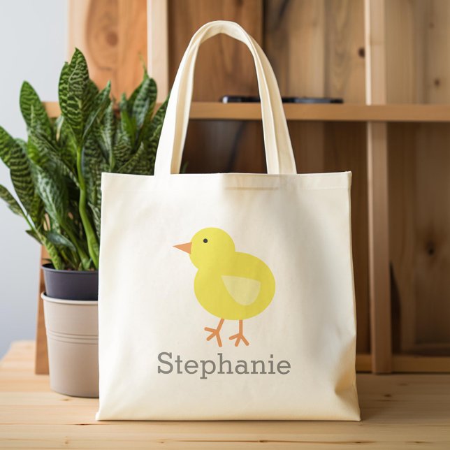 Bolsa Tote Pintinho de Páscoa de Cartoons de Cubo com Nome Pe (Custom Tote Bag)