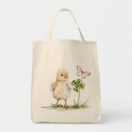 Bolsa Tote Pintinho em Aquarela Com Trevo de Quatro Folhas