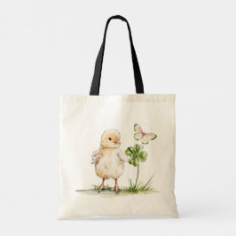 Bolsa Tote Pintinho em Aquarela Com Trevo de Quatro Folhas 