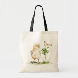 Bolsa Tote Pintinho em Aquarela Com Trevo de Quatro Folhas