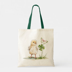 Bolsa Tote Pintinho em Aquarela Com Trevo de Quatro Folhas
