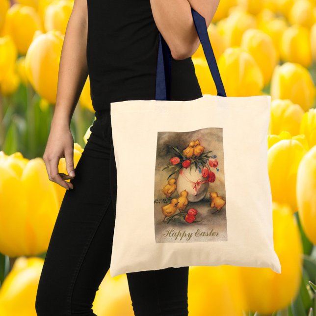 Bolsa Tote Pintinhos de Páscoa com Flores de Tulipas Vermelha (Criador carregado)