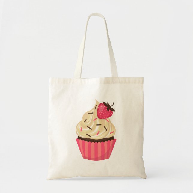 Bolsa Tote Pintkles cor-de-rosa, Cupcake de morango (Frente)