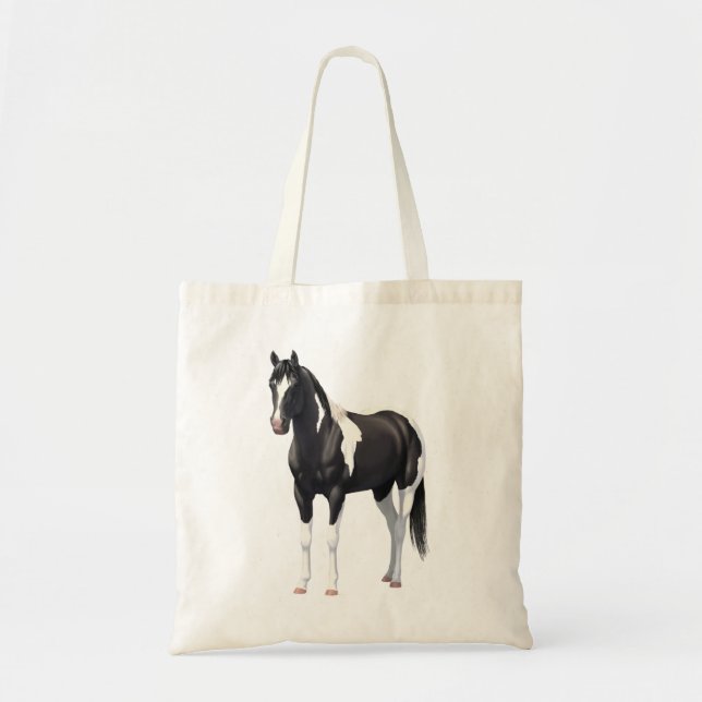 Bolsa Tote Pinto Negro Pinto Quarto Cavalo Stallion (Frente)