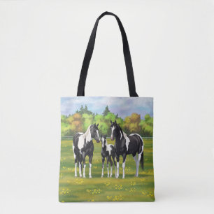 Bolsa Tote Pinto Negro Pinto Quarto Cavalos Na Pastagem De Ve
