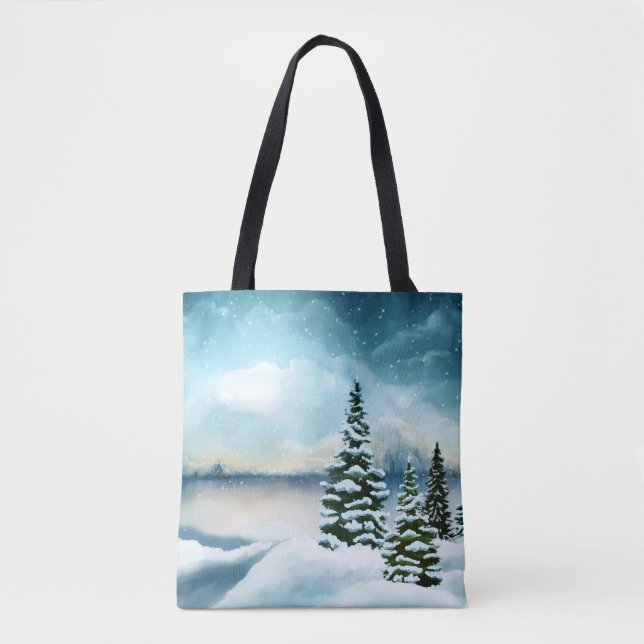 Bolsa Tote Pintor Cênico Winter Wonderland Watercolor (Frente)
