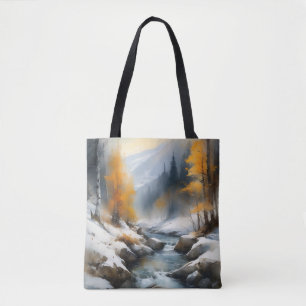 Bolsa Tote Pintor da paisagem fluvial serene snowy