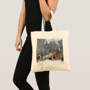 Bolsa Tote Pintor de neve em ravina, aquarela em seda