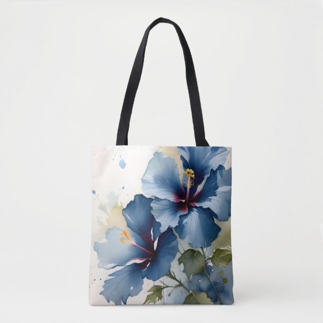 Bolsa Tote Pintura a cores bonito azul de hibisco  (Frente)