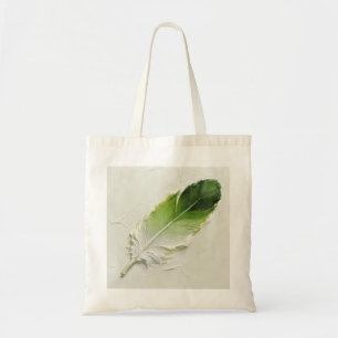 Bolsa Tote Pintura a Óleo 3D de Pena Minimalista Verde Salvia