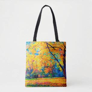 Bolsa Tote pintura a óleo na canvas. Árvores amarelas. Arte