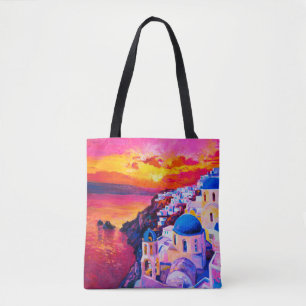 Bolsa Tote pintura a óleo na canvas. O pôr do sol sobre a il