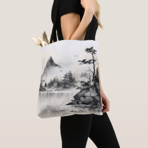 Bolsa Tote Pintura a Tinta Lago Tradicional