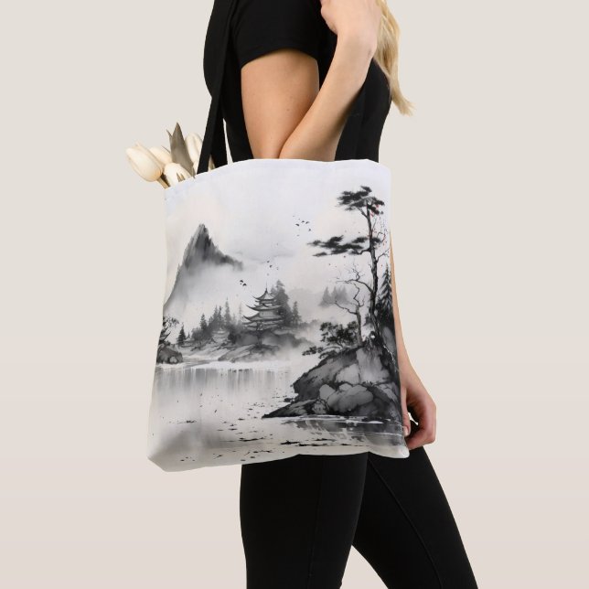 Bolsa Tote Pintura a Tinta Lago Tradicional (Close Up)