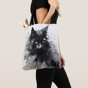 Bolsa Tote Pintura a tinta preta de gato