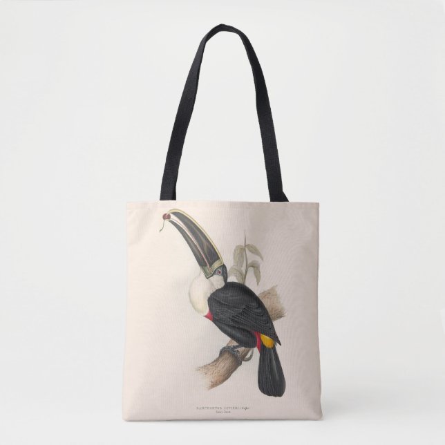 Bolsa Tote Pintura Antiquada de Pássaros Toucanos (Frente)