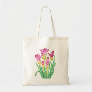 Bolsa Tote pintura aquosa de tulipas siam