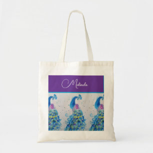Bolsa Tote Pintura Azul de Peacock Elegante